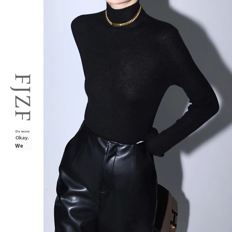 High-end Luxury Imitation Cashmere Imitation Silk Seamless One-piece Ready-made Clothing Skin-friendly High Collar Slim Bottoming Sweater For Women Autumn And Winter