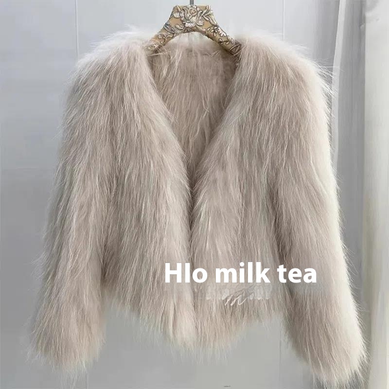 Raccoon Fur Double-sided Woven Eco-friendly Fur Coat For Women,Long In Front And Short In Back,For ASlim Fit