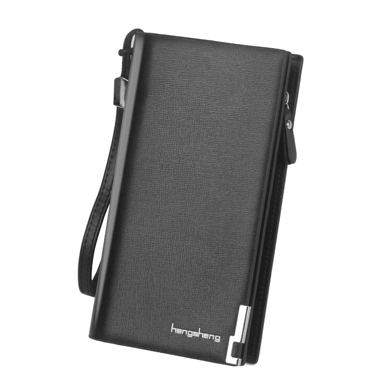 Hengsheng Wallet Men's Long Zipper Wallet Men's Wrist Strap Snap Button Hand-held Mobile Phone Bag Large Capacity