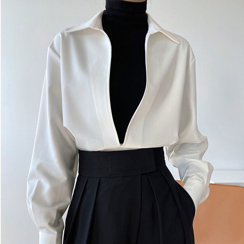 Layered White Shirt Female Design Niche Spring And Autumn Long-sleeved Retro Hong Kong Style Collar Top Corduroy Jacket Female
