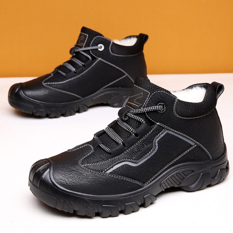 Winter Cotton Shoes For Men Warm Plus Velvet Thick Snow Boots Middle-aged Wool Genuine Leather Dad Shoes Middle-aged And Elderly Elderly Shoes