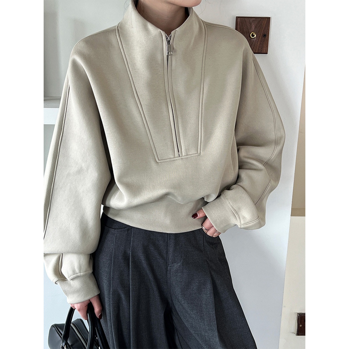 Luxi Half-zip Sweater Women's High-end Spring Korean Casual Sports High Waist Top