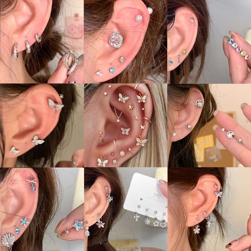 Shiny Diamond Ear Cuff Anti-allergy Earrings,Daily Commuting S925 Sterling Silver Stud Earrings,High-end Earrings.