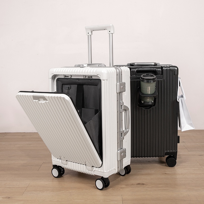 Multifunctional Luggage Front Opening Cabin Case Pc Aluminum Frame Password Trolley Case20 Inch Universal Wheel Charging Suitcase