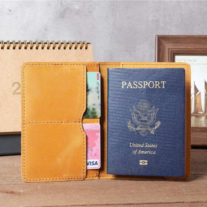 Vintage Genuine Leather Passport Bag Leather Multi-function Multi-card Wallet Document Bag Ticket Holder Coin Bag
