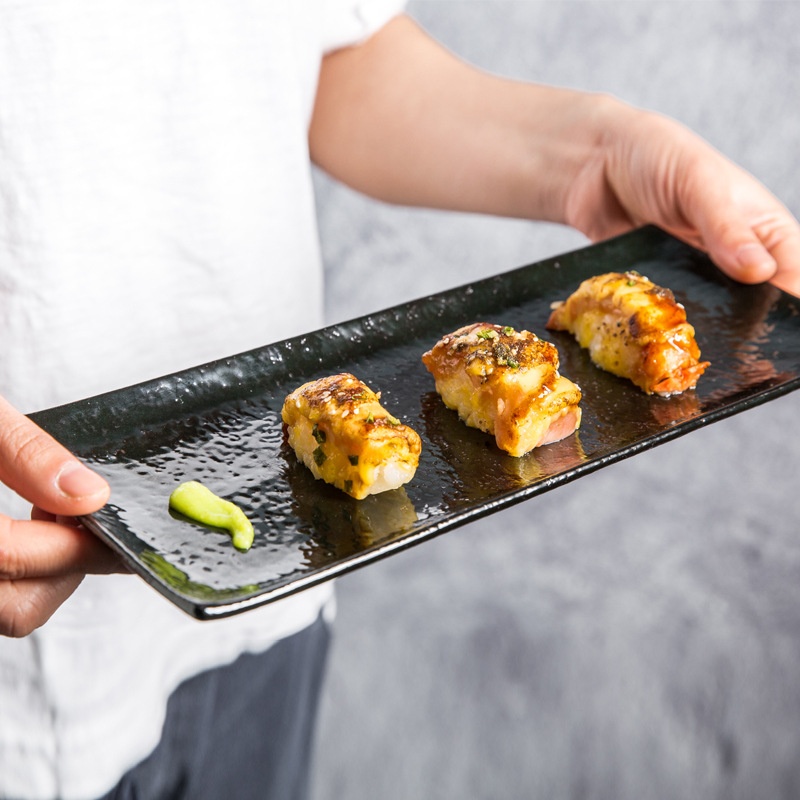 Japanese Snowflake Glaze Black Dew Ceramic Tableware Restaurant Sushi Plate Sake Pot Cup Rice Bowl Meal Plate Set