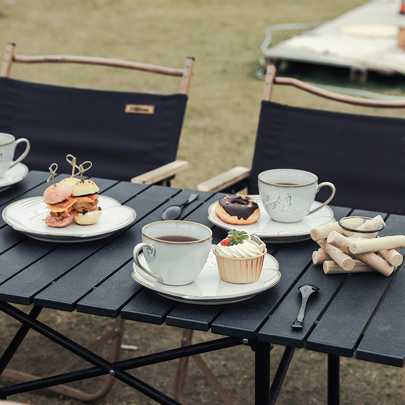 Retro French Romantic Ceramic Embossed Rose Afternoon Tea Breakfast Cake Pasta Plate Mug Plate Set