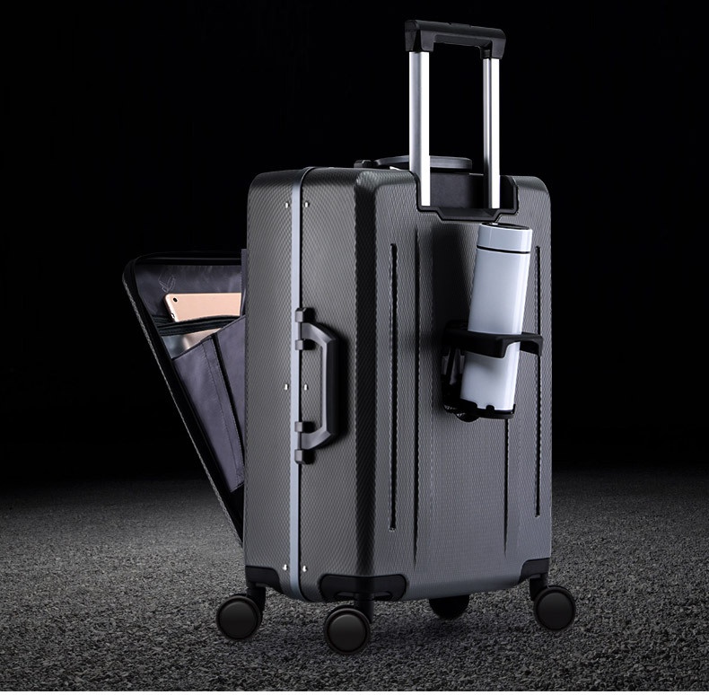 Luggage24 Inch Front Opening Trolley Case Multifunctional Travel Suitcase Aluminum Frame Password Trolley Case