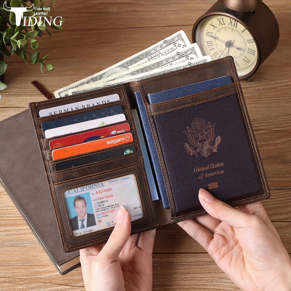 RFIDAntimagnetic Thin Genuine Leather Document Bag Wallet Card Bag Passport Bag