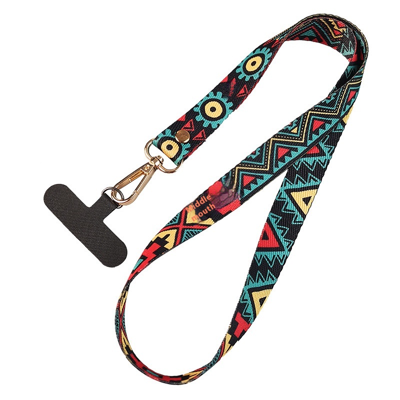 Mobile Phone Lanyard Hanging Neck Long Wide Sub-mobile Phone Case Universal Strap Clip Creative Retro Ethnic Style Pattern