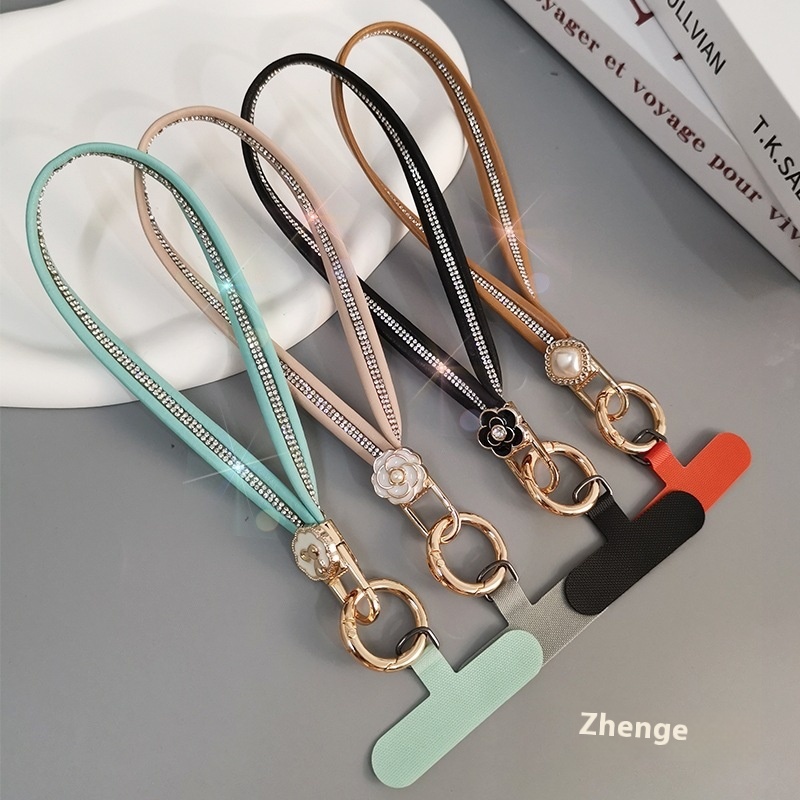 Mobile Phone Lanyard Fashion Flower High-end Leather Wrist Strap Strong And Durable Portable Pendant Chain