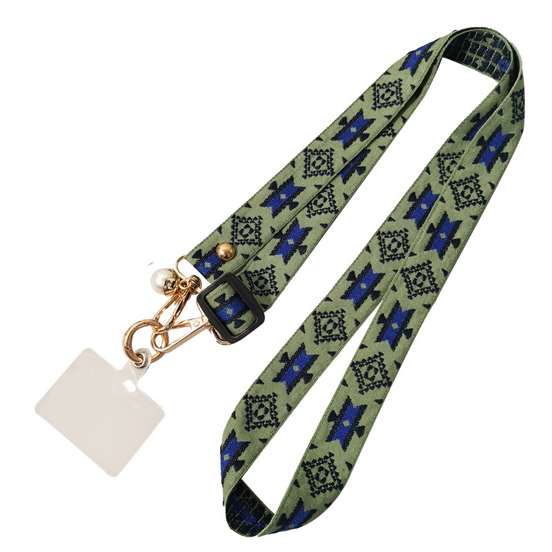 Mobile Phone Lanyard,Long Cross-body,Can Be Carried On The Shoulder,Ethnic Style Pearl Pendant,Retro Pattern,Adjustable Halter Neck Wide Cloth Strap