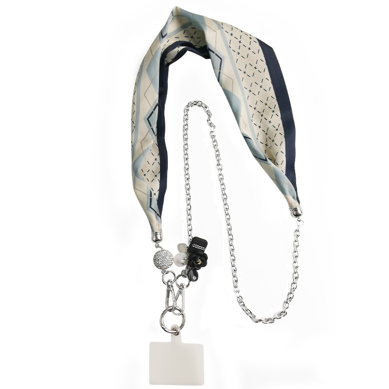 Long Mobile Phone Lanyard Can Be Carried Across The Body,Silk Scarf Lanyard For Women,Mesh Metal Chain Mobile Phone Case,Anti-lost And Removable