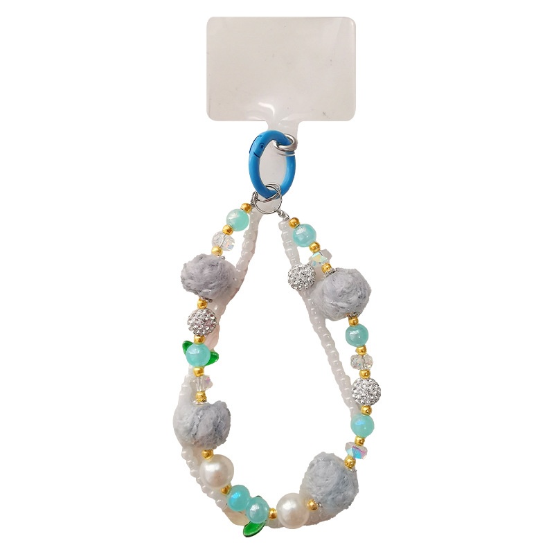 Hair Ball Double Chain Mobile Phone Lanyard Short Wrist Strong Wire Rope Handmade Bead Chain
