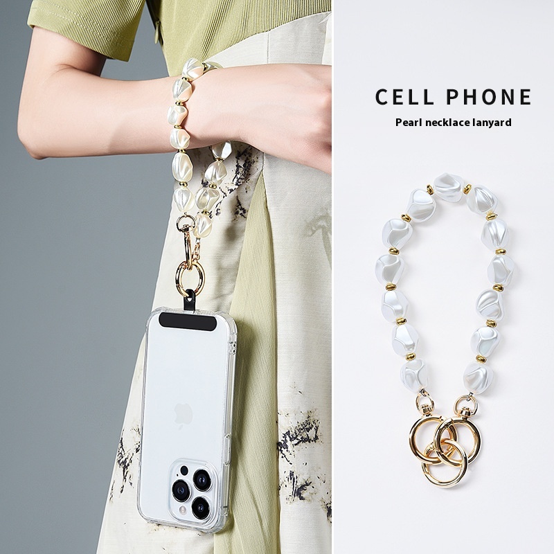 Mobile Phone Short Lanyard Wrist Chain With Clip Pearl Bead Pendant Fashion Portable Chain Anti-lost