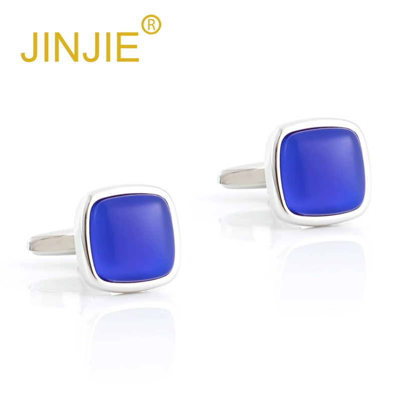High-grade Blue Cat's Eye Stone Simple Square Metal Cufflinks Foreign Trade Men's French Shirt Cufflinks