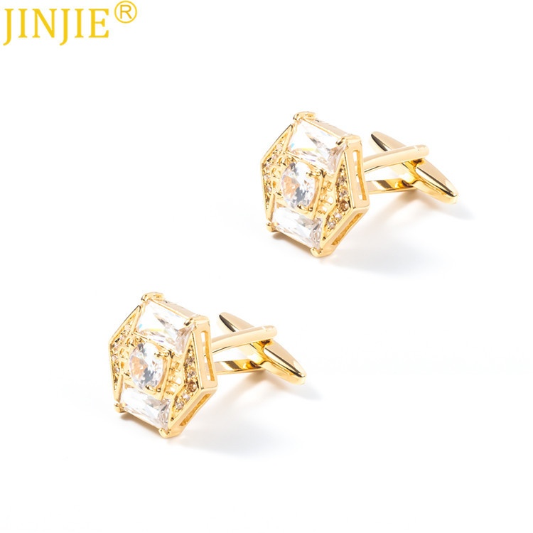 Boutique High-end Gold Hexagonal Diamond Crystal Cufflinks Men's French Cufflinks Cufflinks