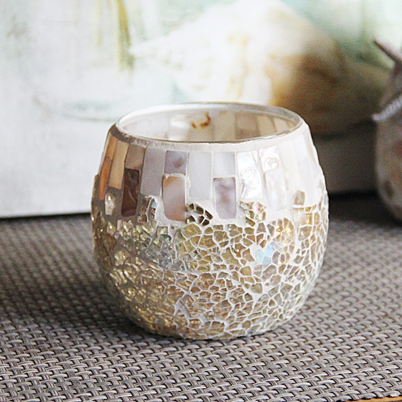 Shell Spherical Mosaic Glass Candle Holder DIYScented Candle Empty Cup Candle Tray Candlelight Round Candle Cup