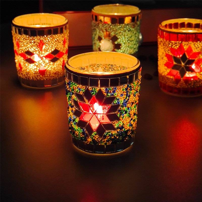Handmade Mosaic Colored Glass Candle Holder DIYAromatherapy Candle Empty Cup Interior Decoration Home Furnishings