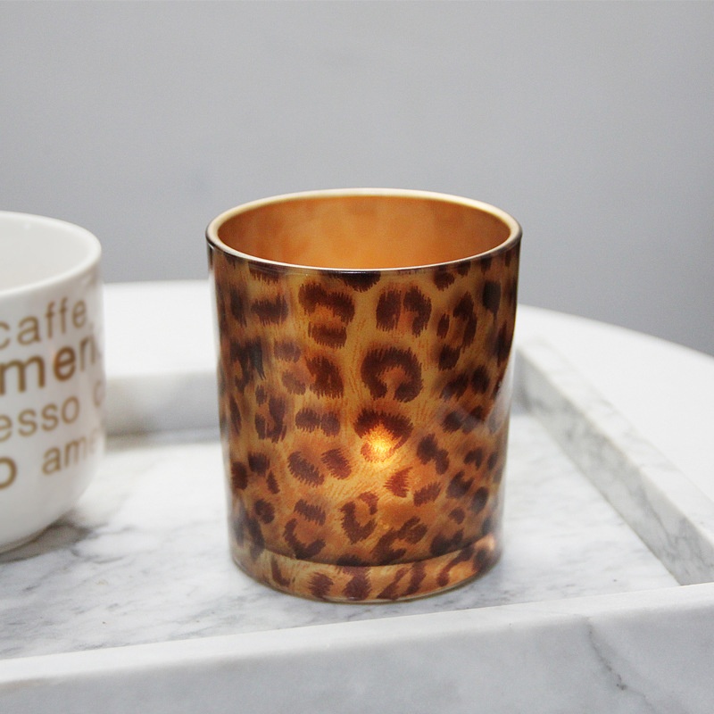 Creative10oz Leopard Print Cup8*9cm Glass Candle Holder Romantic Bar Decoration DIYCitrus Empty Cup