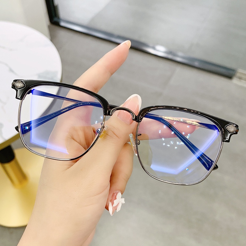 Fashion Half-frame Reading Glasses Anti-blue Light Metal Texture Glasses Frame Business Reading Glasses