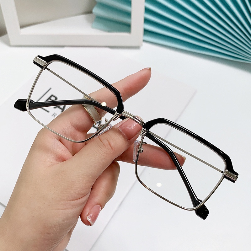 Xiaohongshu Reading Glasses Retro Half Frame Eyebrow Frame Metal Glasses Frame Large Face Anti-blue Light Flat Glasses Frame