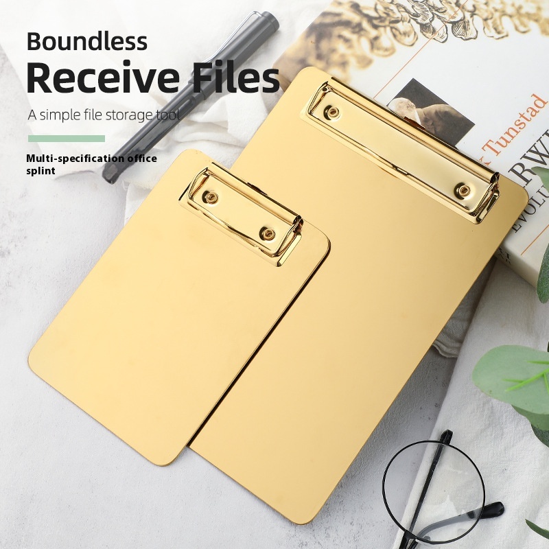 Nordic Gold Stainless Steel File Writing Board Clip Pad Restaurant Ordering Plywood Menu Clip Data Clip Board
