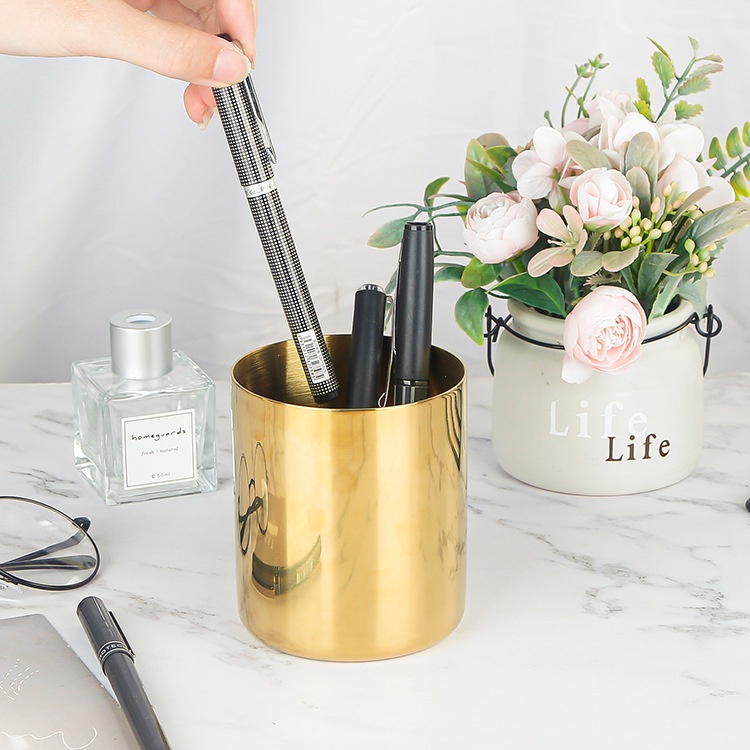 Light Luxury Stainless Steel Metal Pen Holder Desktop Office Creative Storage Tube Home Study Stationery Storage Tube