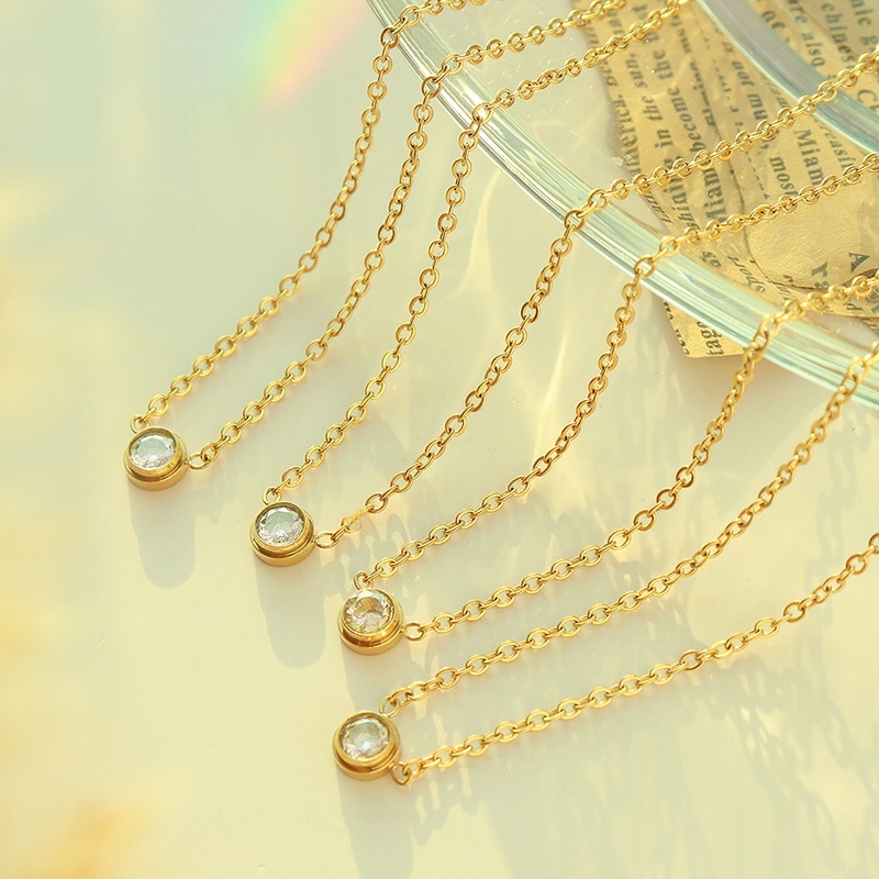 Japanese And Korean Niche Small Fresh Zircon Round Inlaid Pendant Personality Necklace Clavicle Chain Female P157