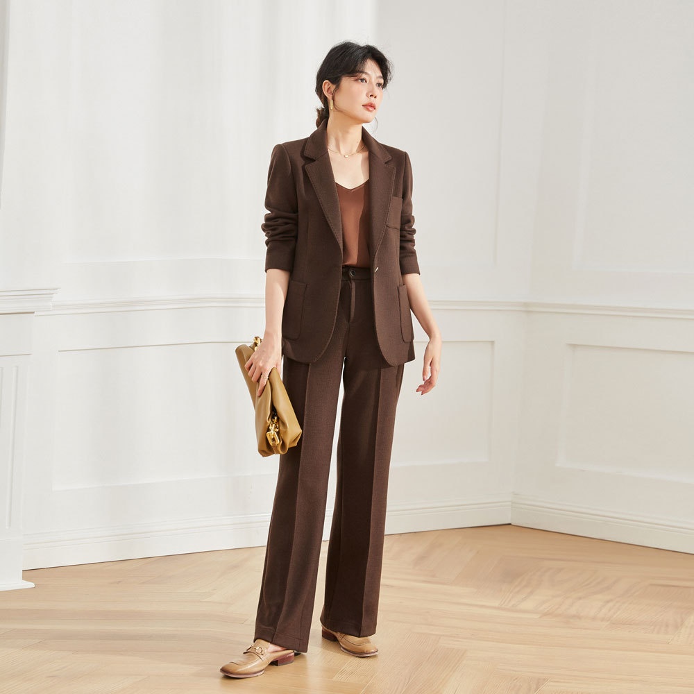 Shenghong24 Spring Light Stretch Knitted Casual Suit Set Smooth Temperament Suit Female13512 Pants13530