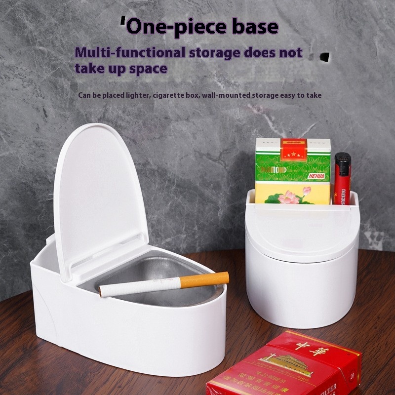 Creative Ashtray Advanced Sense Household Toilet Bathroom With Lid Anti-fly Ash Ashtray Cute Small Toilet Wall-mounted