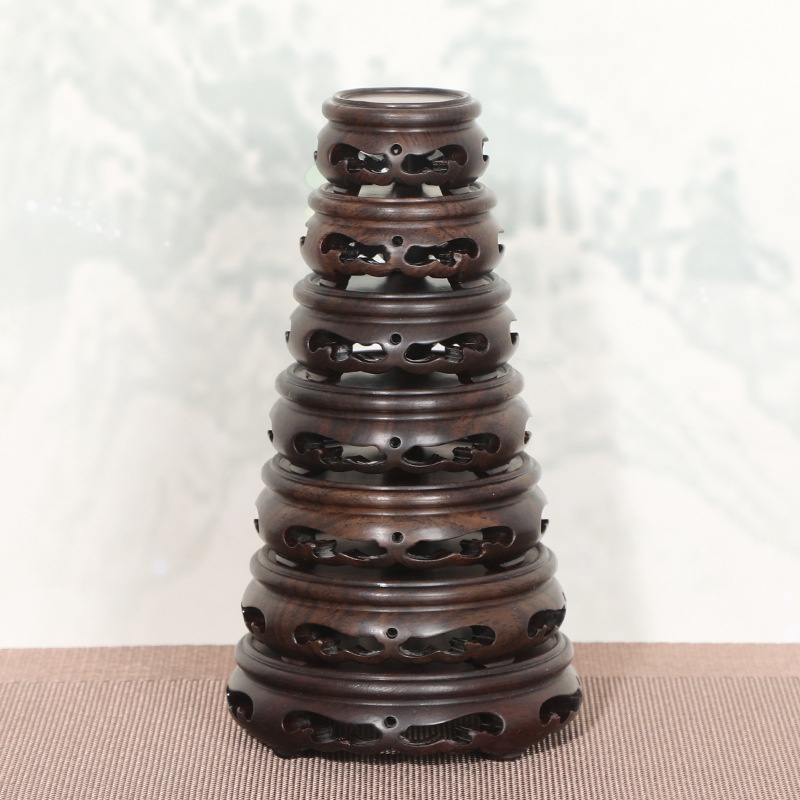 SMahogany Crafts Base Ebony Wood Round Explosive Whole Material Black Catalpa Wood Hollow Flower Pot Seat