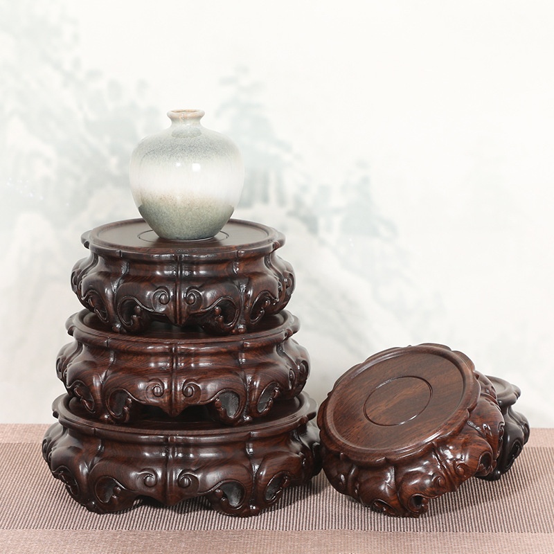 's Chinese Style Mahogany Base Popular Ornaments Bonsai Round Base Large Flower Pot Bottom Support One Piece Dropshipping