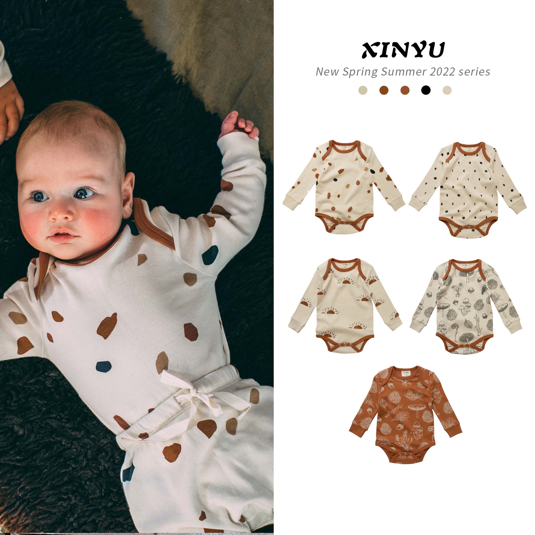 Spring Infant A-type Pure Cotton Base Long-sleeved Bodysuit Nordic Style Baby One-piece Romperborn Clothes