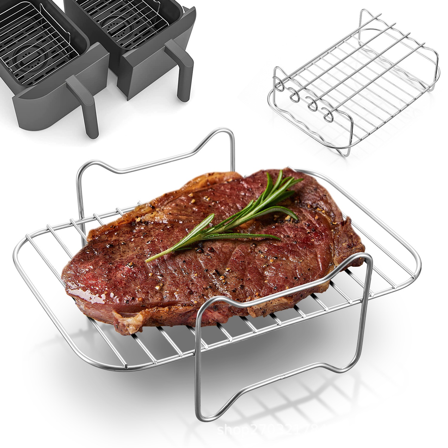 201 Stainless Steel Double-layer Grill Steamer Rack Double Pot Accessories Multi-function Air Fryer Accessories