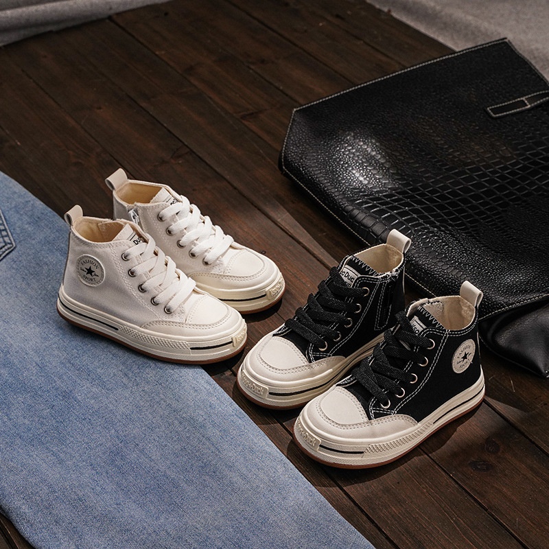 Children's High-top Canvas Shoes Spring Small,Medium And Large Boys And Girls Korean Version Of The Board Shoes Student Sports Casual Shoes
