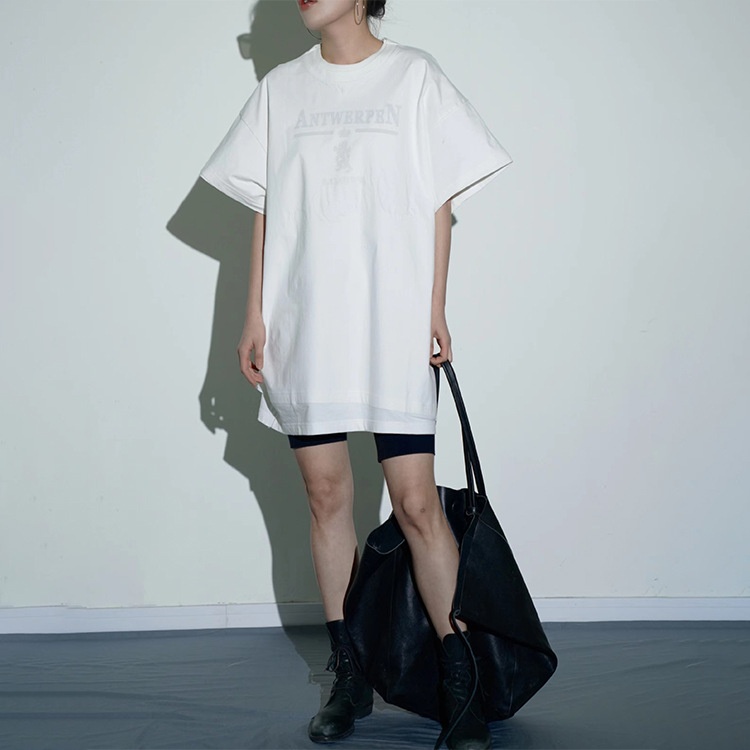 VENTME**Special Material Composite Silhouette Flying Sleeves Large T-shirt For Men And Women In White