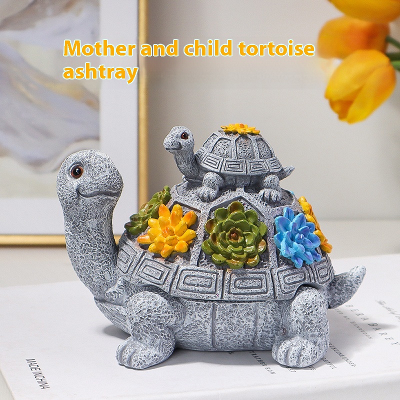 Resin Succulent Mother And Child Turtle Ashtray Creative With Lid Anti-fly Ash And Smoke Ashtray Living Room Coffee Table Ornaments