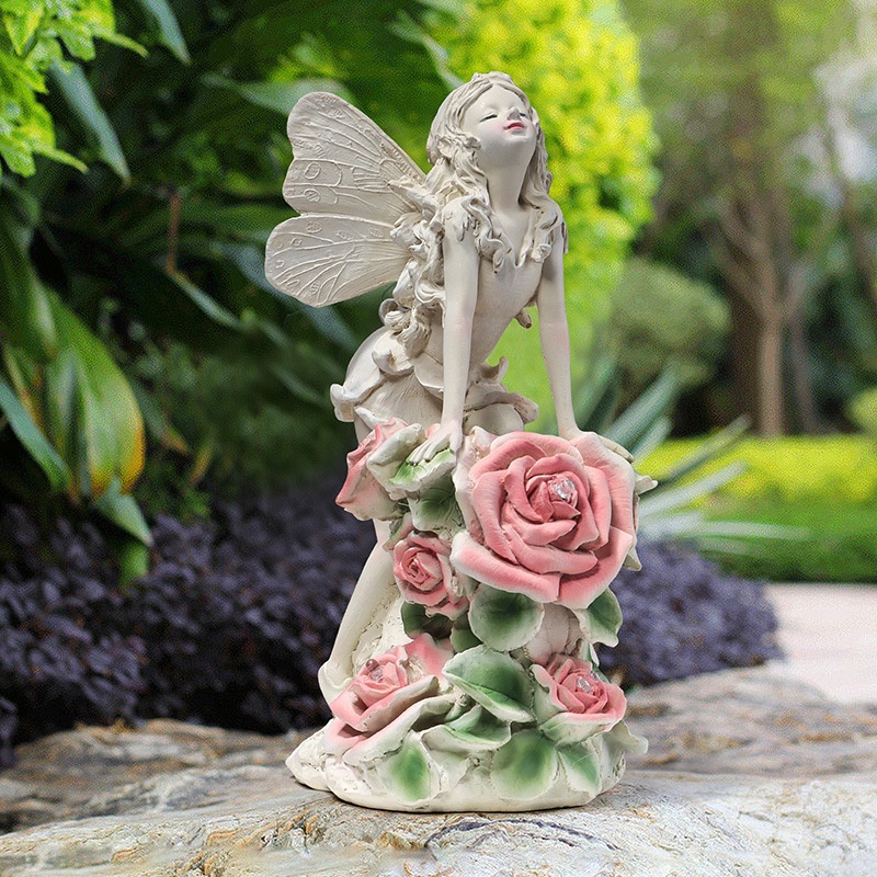Solar Flower Fairy Night Light Outdoor Garden Courtyard Resin Crafts Gardening Decoration Ornaments Welcome Sign