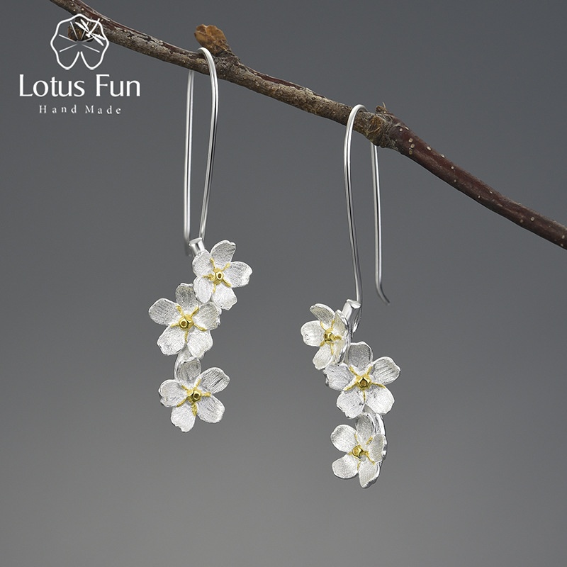 Forget-me-not Three-dimensional Flower Earrings925 Pure Silver High-end Fashionable Atmospheric Earrings Pastoral Style Handmade Earrings For Women