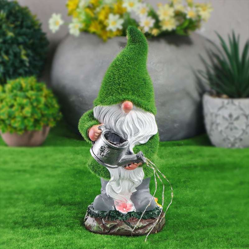 Garden Courtyard Decoration Ornaments Outdoor Flocking Dwarf Elf Solar Lamp Resin Dwarf Crafts