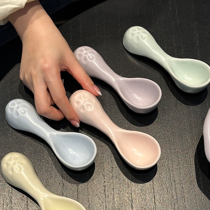 Japanese Ceramic Small Spoon Household Underglaze Soup Spoon Cute High-value Milk Spoon Style