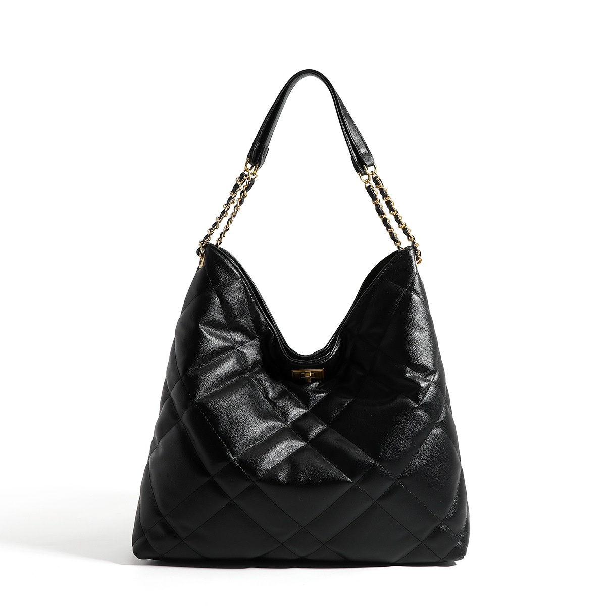 URVOHigh-End Diamond Pattern Chanel-Style Large Capacity Genuine Leather Chain Shoulder Tote Bag