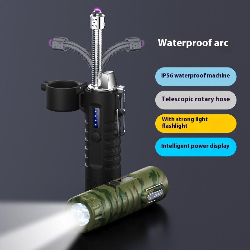 Multifunctional Outdoor Lighter Flashlight Retractable Rotating Hose Sealed Waterproof Rechargeable Cigarette Lighter