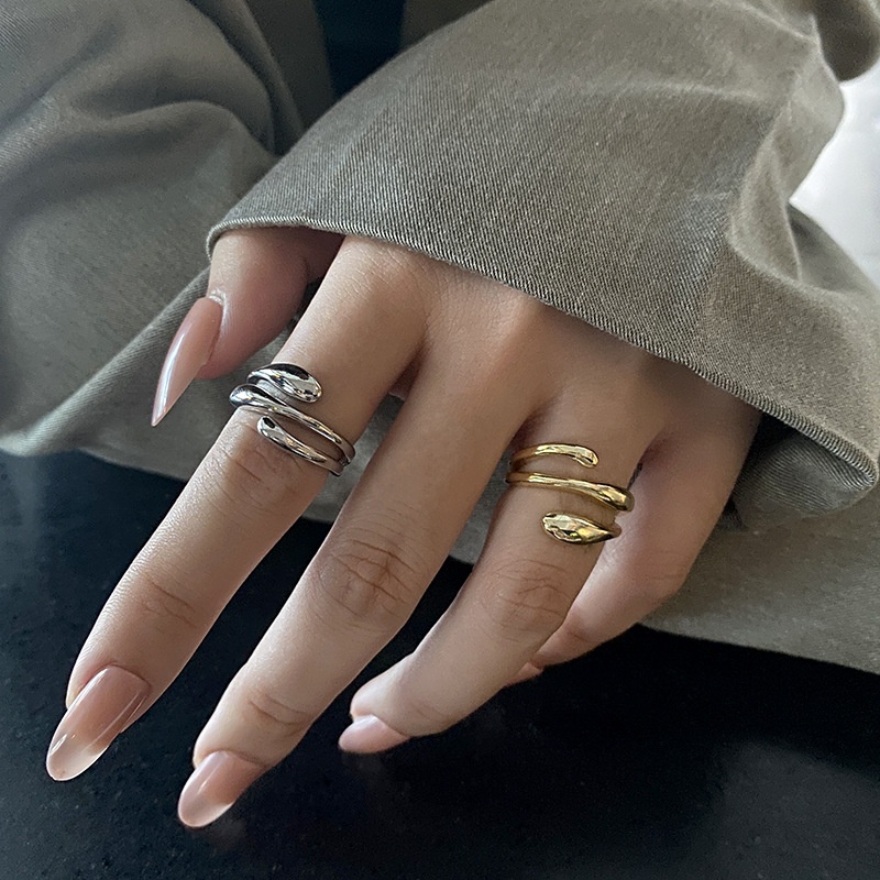 Cold Style Geometric Winding Open Ring Female Creative Fairy Style Metal Texture Open Index Finger Ring
