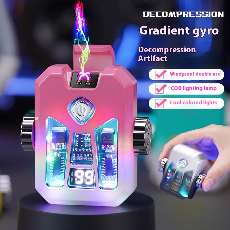 Decompression Fingertip Gyro Lighting USBDouble Arc Charging Lighter Windproof Creative Igniter Net Red Gift
