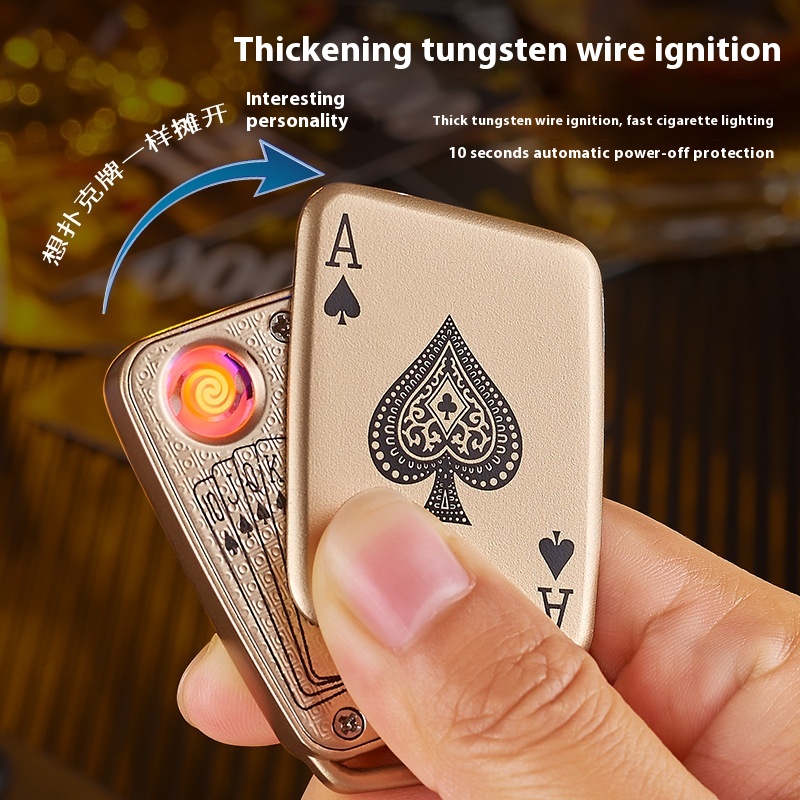 Internet Celebrity Creative USBCharging Mahjong Playing Card Pendant Lighter Electronic Cigarette Lighter Metal Windproof Cigarette Lighter