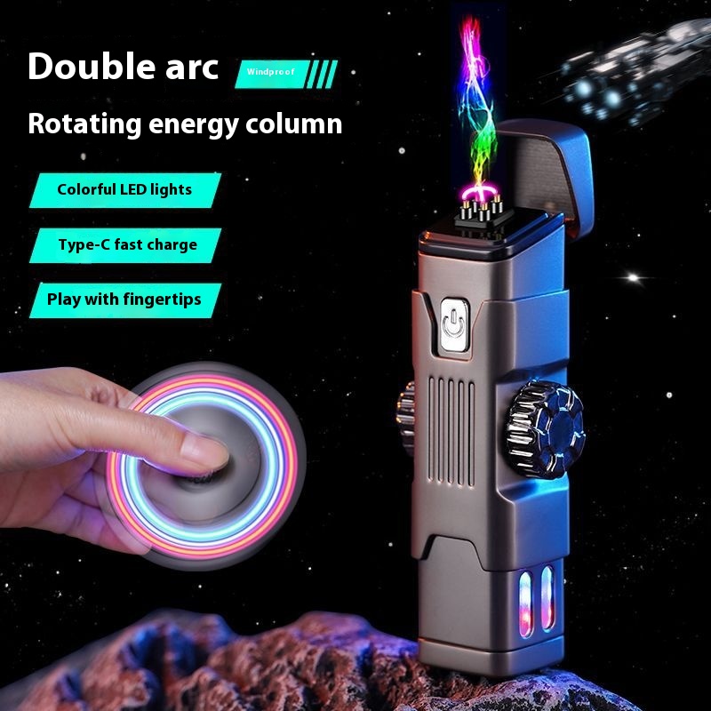 Decompression Rotating Fingertip Gyro Charging Lighter Windproof Mecha Creative Personality Tide Double Arc Lighter Gift