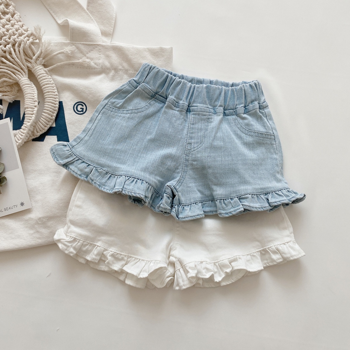 Girls'Stylish Soft Denim Shorts Summer Korean Version Baby Ear-shaped Hot Pants Children's Fashionable Pants