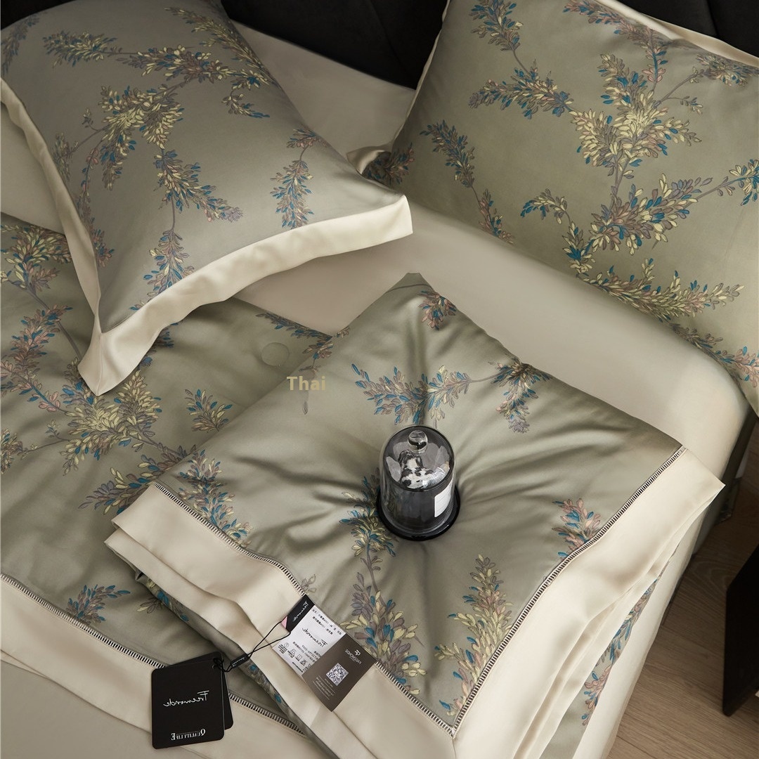 French Pastoral Style Orchid Essence Lyocell Tencel Summer Quilt Machine Washable Zinc Ion Air Conditioning Quilt Summer Cooling Quilt Four-piece Set